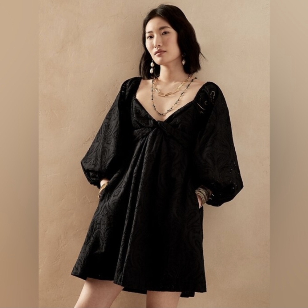 BR eyelet twist mini cotton dress